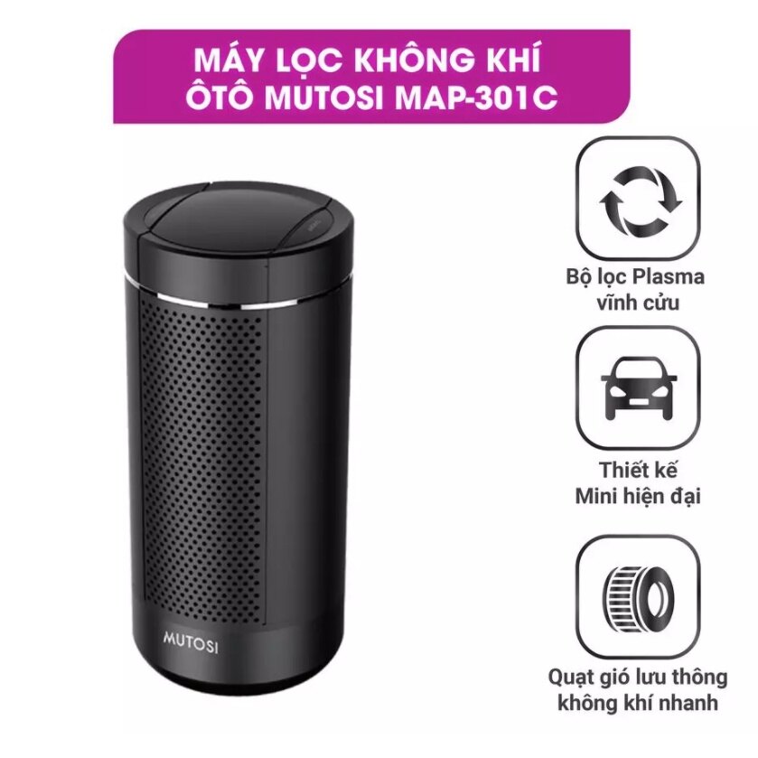 Máy Lọc Không Khí Ô Tô Mutosi Map-301C Công Nghệ Lọc Tĩnh Điện, Lõi Lọc Plasma vĩnh cửu, Thiết Kế Mini hiện đại, Bảo Hành Chính Hãng 12 Tháng