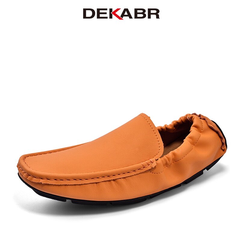 DEKABR Men High Quality Leather Loafers Slip on Casual Shoes Moccasins Men's Flats Fashion Supper Soft Men Shoes Size 38-48 ราคา 929 บาท*ส่งฟรี