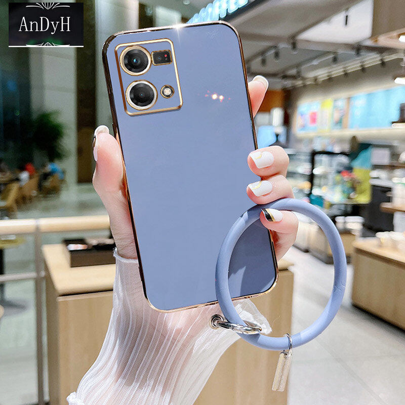 Andyh ốp điện thoại thiết kế mới sang trọng cho oppo reno 7 4g ốp máy ảnh chính xác mạ cạnh thẳng với dây đeo tròn miễn phí ốp điện thoại
