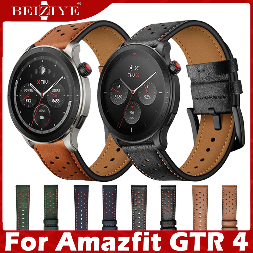 For Amazfit GTR 4 Dây Đeo Dây Da Đồng Hồ Thông Minh Smartwatch Ban Nhạc