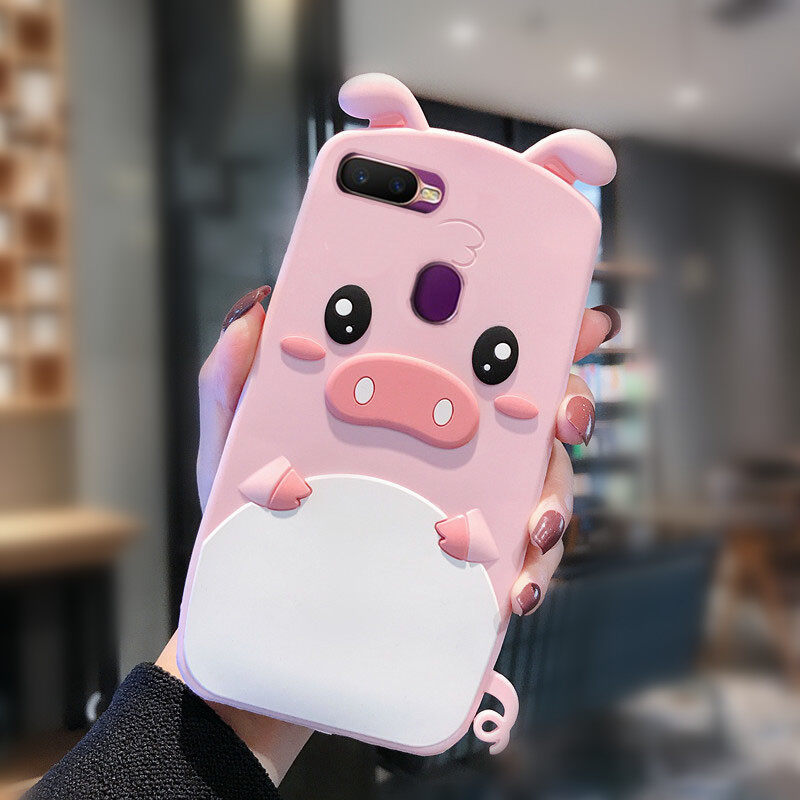 Cho Ốp OPPO A11K Ốp Lưng Silicon Mềm Hình Lợn QQ Hoạt Hình Dễ Thương 3D Ốp L Ư Ng OPPO A5S A7, Fundas Coque Ốp Cho OPPO F9 / A12