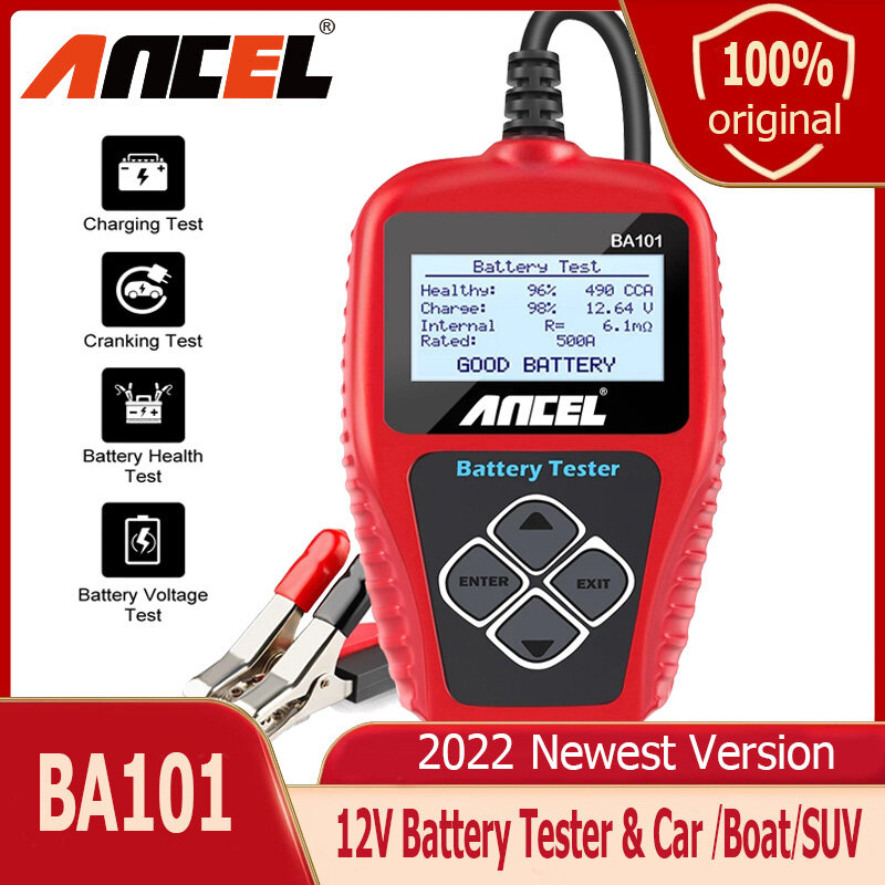 ANCEL BA101 Máy Kiểm Tra Ắc Quy Xe Hơi 12V 100-2000 CCA 220AH Máy Kiểm Tra Tải Trọng Hệ Thống Quay & Sạc Kỹ Thuật Số Dụng Cụ Kiểm Tra Tế Bào Xấu Cho Xe Hơi/Thuyền/SUV Dụng Cụ Chẩn Đoán Ô Tô Chuyên Nghiệp