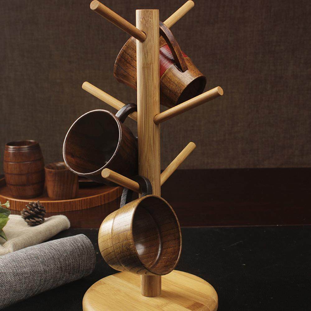 Round Base Kitchen Storage Organization Wooden Mug Rack Tree Cup