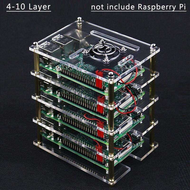Raspberry pi 4 trường hợp 4 5 7 8 9 lớp vỏ acrylic hộp + quạt tản nhiệt với vỏ kim loại cho raspberry pi 4/3 mô hình b +/3b