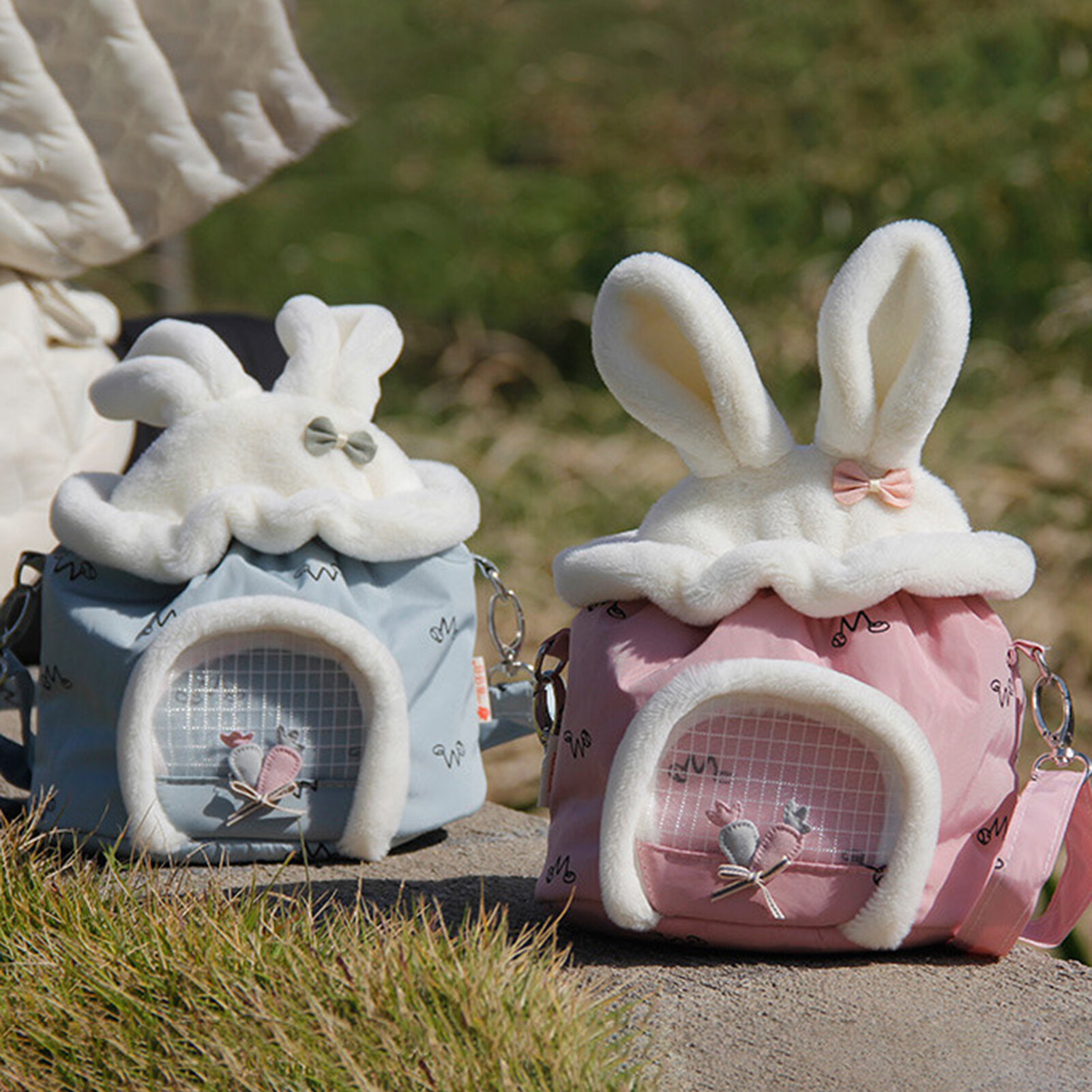 1 Ổ Đựng Thú Cưng Nhỏ Túi Đựng Ấm Đi Du Lịch Chinchilla Hình Tai Thỏ, Lồng Thoáng Khí Cho Thỏ Hamster Chuột Lang Ngoài Trời