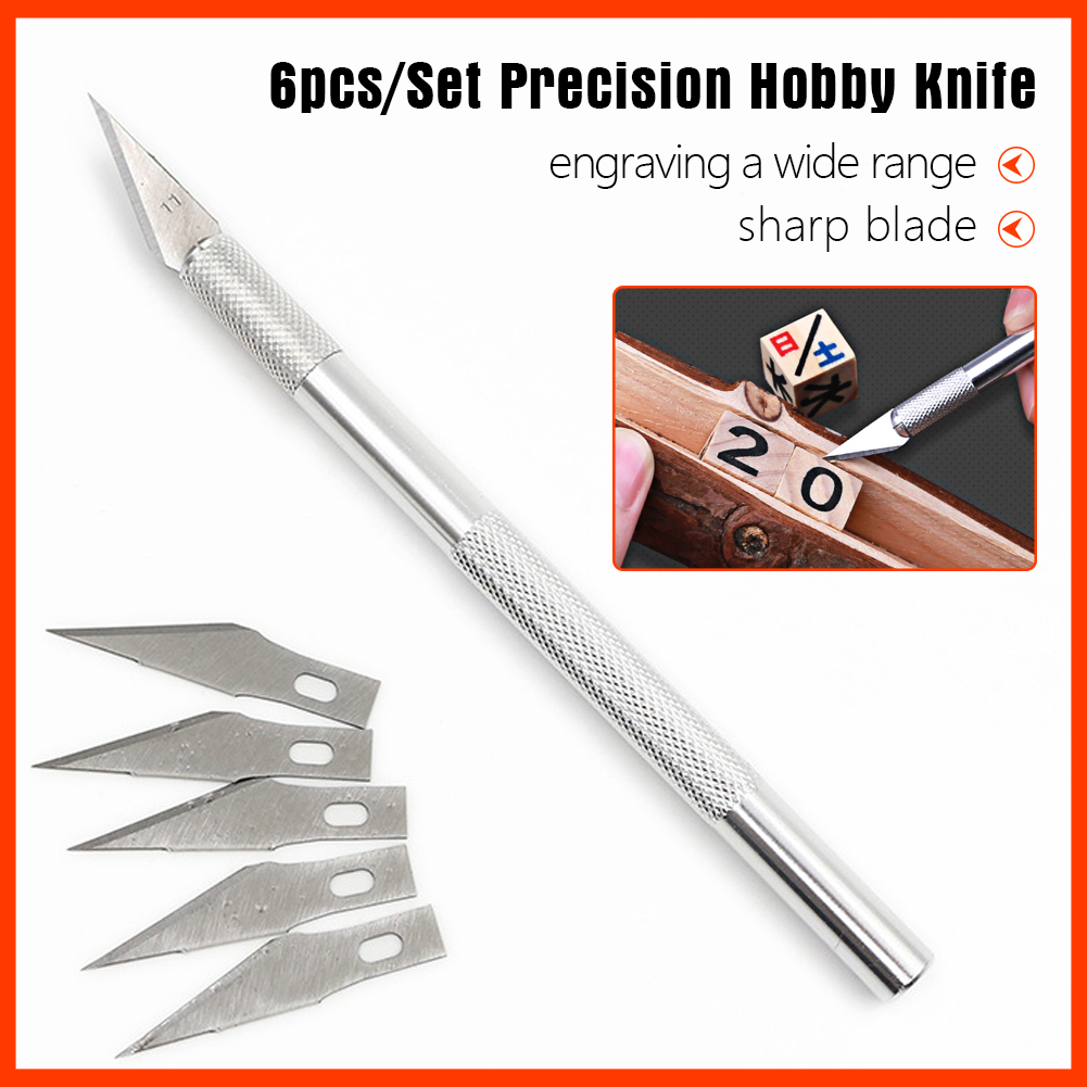 【With 6 Blades】Wood Khắc Bút Điêu Khắc Khắc Nghiêm Trọng Hơn Cutter Craft Gỗ Cắt Sculpte Dao Cạo Sắc Nét Woodcarve Tay Công Cụ Điêu Khắc