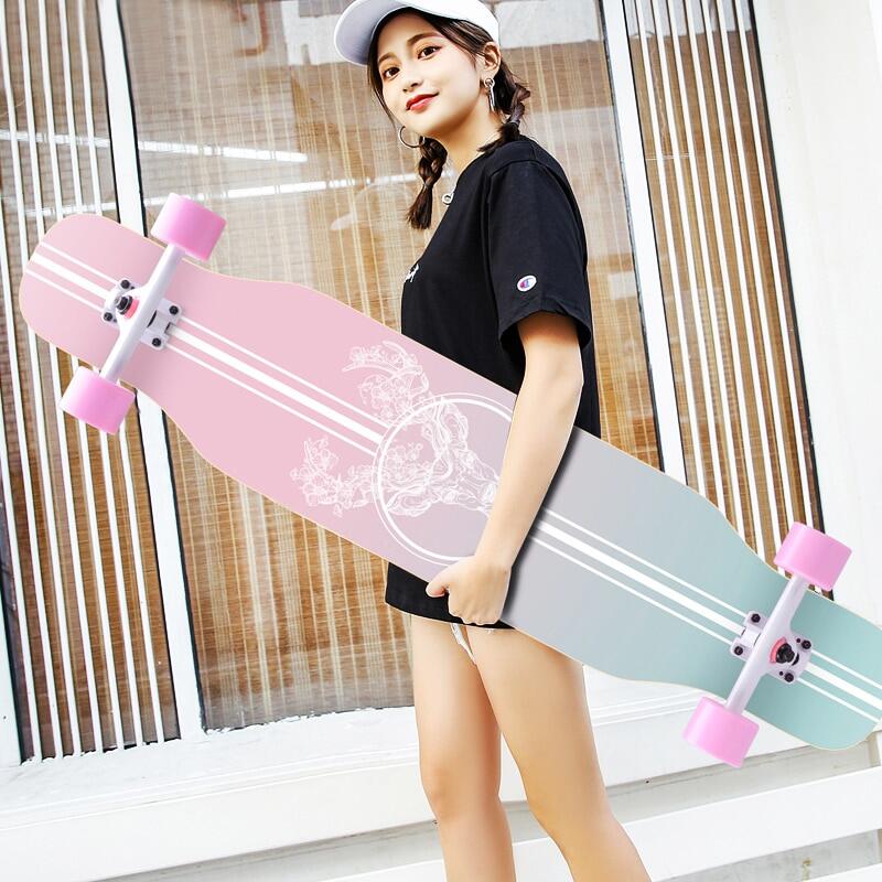 【พร้อมส่ง】Standard Double Kick Longboard Skateboard 107cm for Kids Adult Beginner Teens Carton Steel Bearing Long board skateboard skate