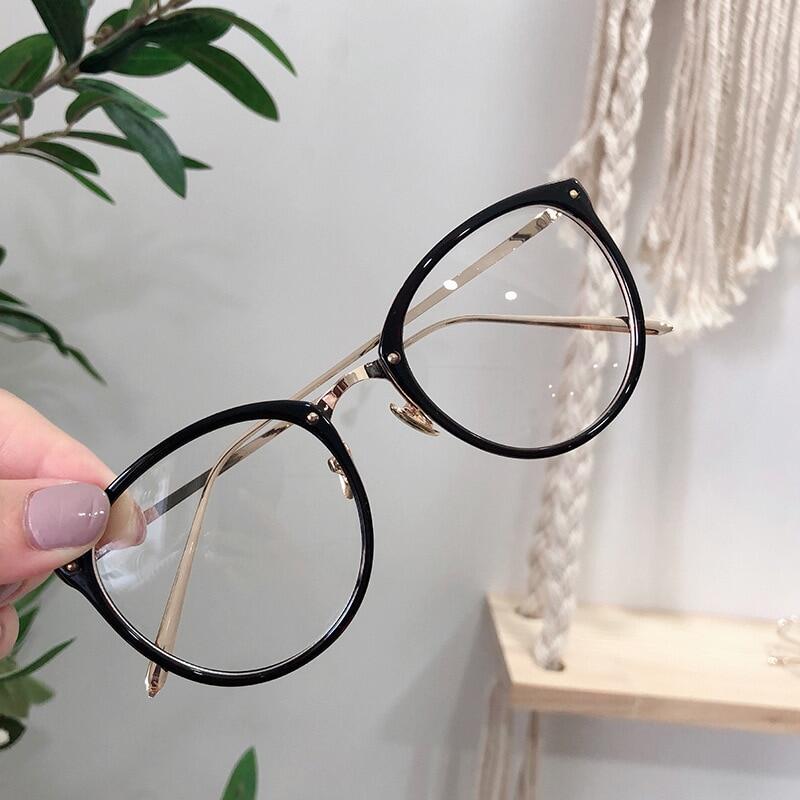 Kính Quang Học Chống Bức Xạ Cho Nữ, Gọng Kính Tròn Quá Khổ Chống Xanh Lam, Gọng Kính Kim Loại Trong Suốt