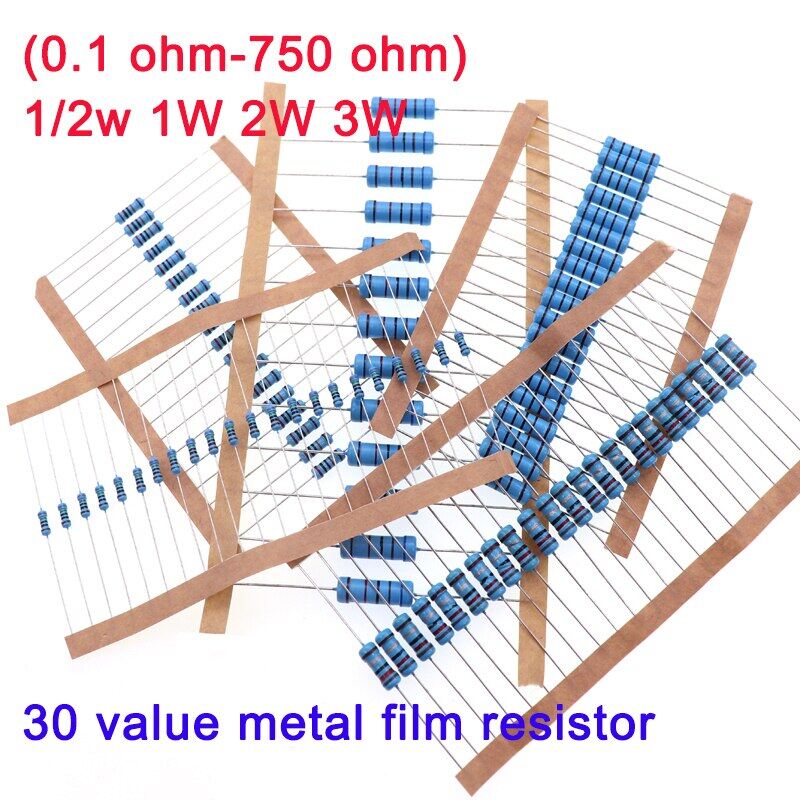 Bộ điện trở màng kim loại 1/2w 1w 2w 3w bộ đủ loại 30 giá trị bộ điện trở vòng màu 1% 27r 270r 7.5r 75r