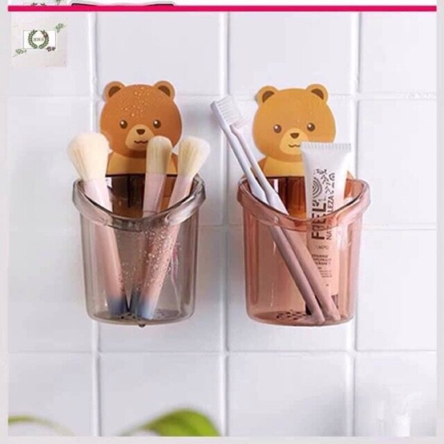 Cốc Đựng Bàn Chải, Kem Đánh Răng Hình Gấu Gắn Tường