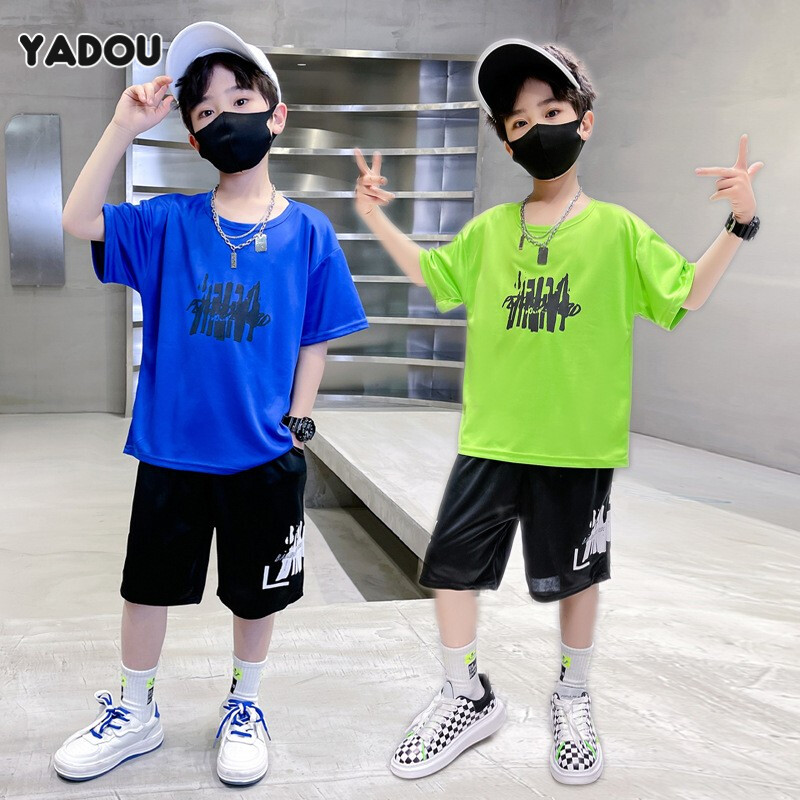 Yadou bộ đồ ngắn tay cho trẻ em bộ đồ bé trai bộ đồ hai mảnh thể thao thoải mái cho bé trai cỡ trung và lớn