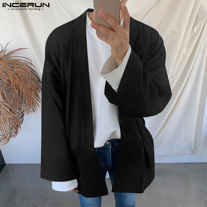Incerun áo khoác cổ điển nhật bản cho nam áo kimono áo cardigan retro áo màu trơn áo phông áo choàng