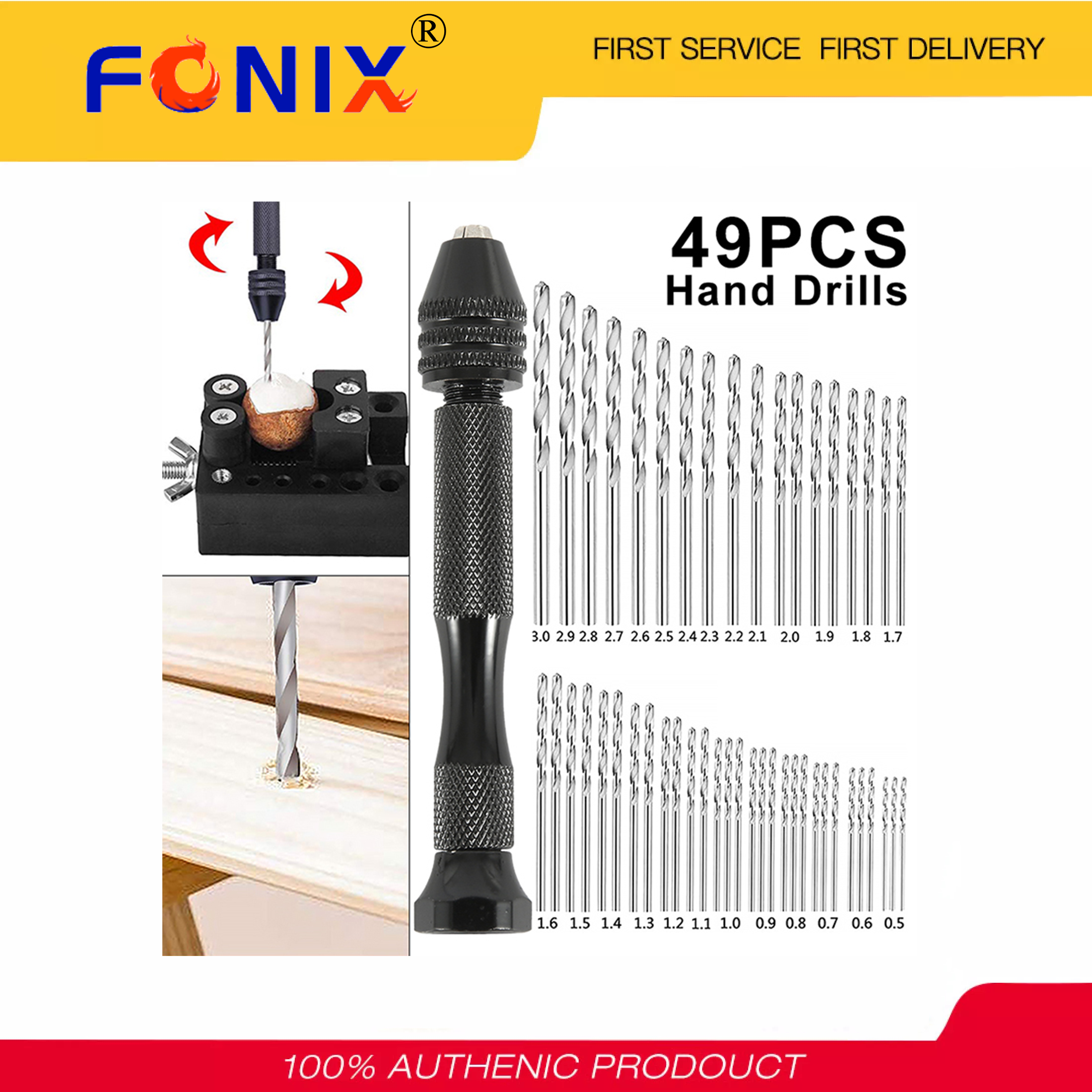 [Hàng Có Sẵn] FONIX 49 Chiếc Máy Khoan Cầm Tay Mini Bằng Nhôm Siêu Nhỏ, Với Mâm Cặp Không Chìa Khóa Mũi Khoan Xoắn HSS Dụng Cụ Quay Khoan Gỗ Khoan Cầm Tay Hướng Dẫn Sử Dụng