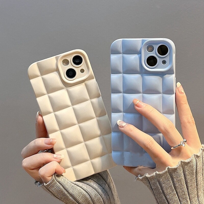 Casing for iPhone 14 Plus 13 12 11 Pro Max 12 X XR Xs Max 8 7 6 6s 14 Plus SE 2020 Ins High Quality Fashion Simple Three-dimensional Square Grid Beautiful Phone Case Silicone Protective Cover🌈Ready Stock🌟