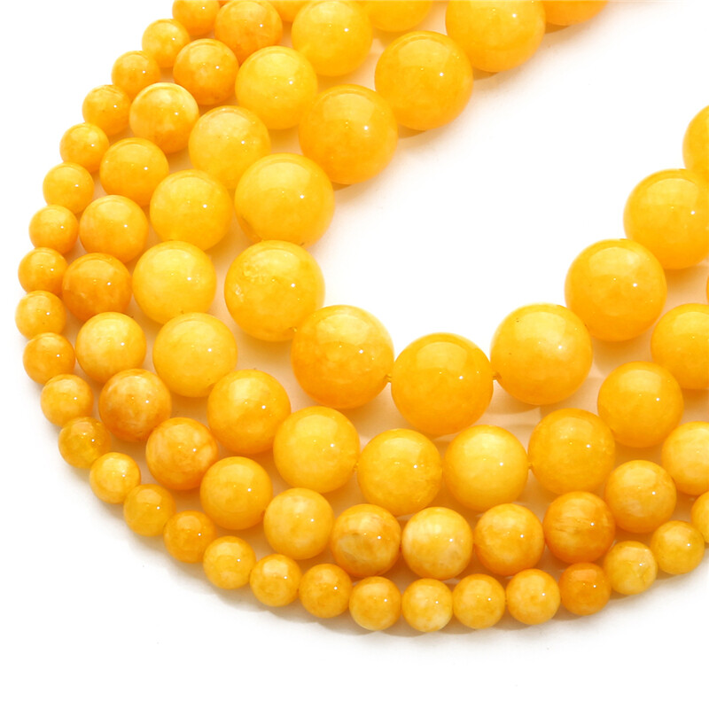 Hạt Ngọc Bích Màu Vàng Đá Tự Nhiên 6 8 10 12Mm Hạt Tròn Rời Để Làm Trang Sức Vòng Tay Tự Làm Phụ Kiện Bông Tai Vòng Cổ Khoảng 15 '' Sợi 38Cm
