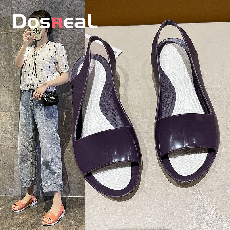 DOSREAL Giày Bệt Cho Phụ Nữ Cỡ Lớn 36-41 Hàn Quốc Giày Dẻo Chống Trượt Giày Đi Biển Guốc Thời Trang Màu Đen Phụ Nữ Dép