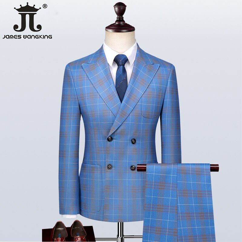 5XL Blazer vest quần sang trọng thương hiệu cao cấp của nam giới mỏng chính Thức Kinh Doanh màu xanh Bộ vest kẻ sọc 3 mảnh chú rể váy cưới bên TUXEDO phù hợp với