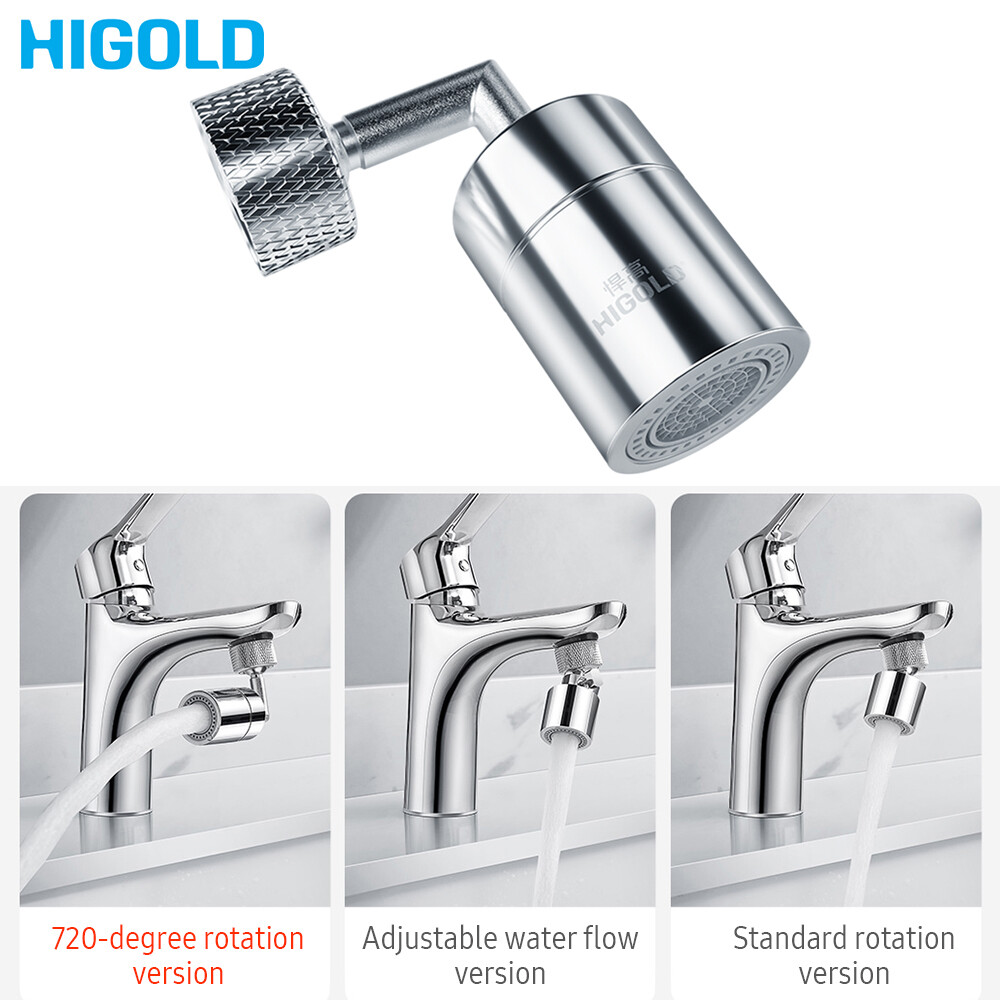 HIGOLD Vòi Sục Khí Vòi Phun Nước Bộ Lọc Bọt Khí Tiết Kiệm Nước Đầu Nối Vòi Chống Bắn 2 Dòng Chức Năng Kép 720 Độ Với 5 Đầu Chuyển Đổi Cho Nhà Bếp Gia Đình