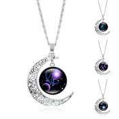 Glowing Zodiac Necklace: 12 Constellations, Crescent Moon Pendant Great-King