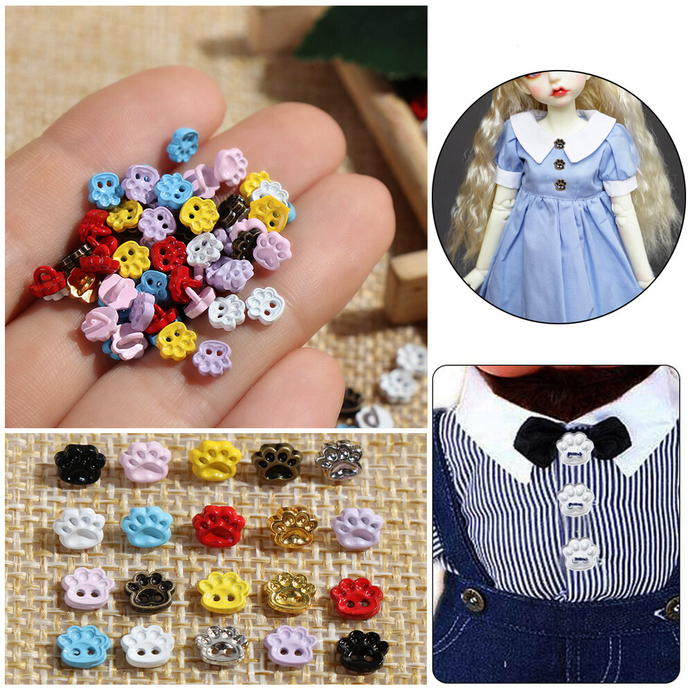 ZHUAFENGXI 20pcs 5mm Bear Paw Style 10 Colors 1/2 Eyes Holes Mini Buttons DIY Doll Clothes Metal Buckle Dolls Clothing Sewing