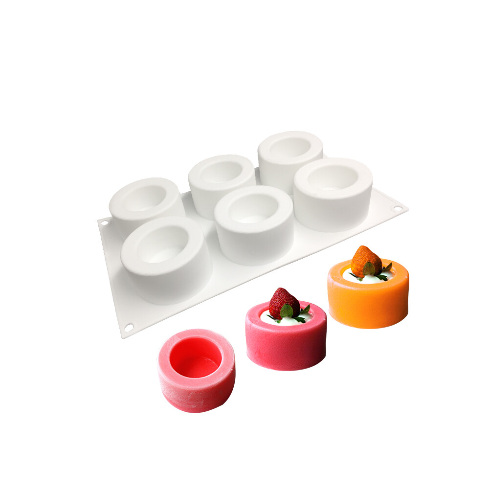 Khuôn Bánh Pudding 6 Lỗ Khuôn Bánh Nghệ Thuật Khuôn Silicon 3D Khuôn Bánh Mousse Sô Cô La Khuôn Xi Lanh Nướng Bánh Khuôn Bánh Mousse Tráng Miệng Dụng Cụ Nướng Bánh Ngọt