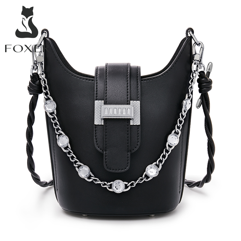 FOXER Ladies Split Leather Shoulder Bag Luxury Diamond Bucket Evening Bag Fashion High Quality Small Handbag Brand New Woman Bag ราคา 1,580 บาท*ส่งฟรี