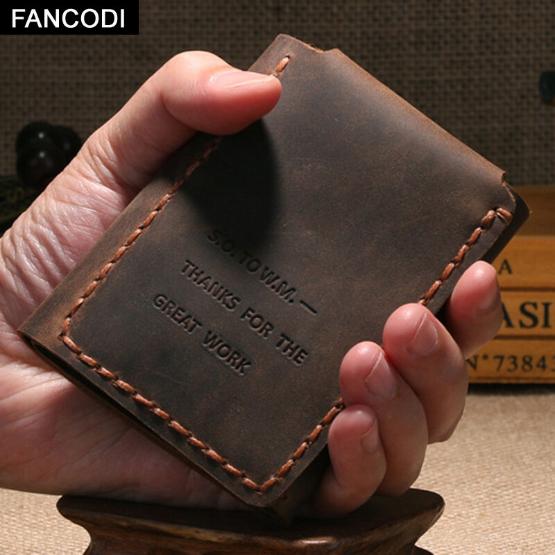 FANCODI The Secret Life Of Walter Mitty Vintage Crazy Horse Leather Men Wallet Genuine Leather Wallet Men Purse Handmade male Wallet Money Holder WF207