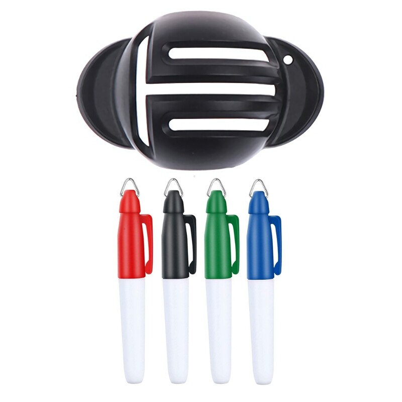 1 bộ dụng cụ căn chỉnh đánh dấu đường bóng golf với 4 chiếc bút đánh dấu, dụng cụ hỗ trợ định vị gậy golf