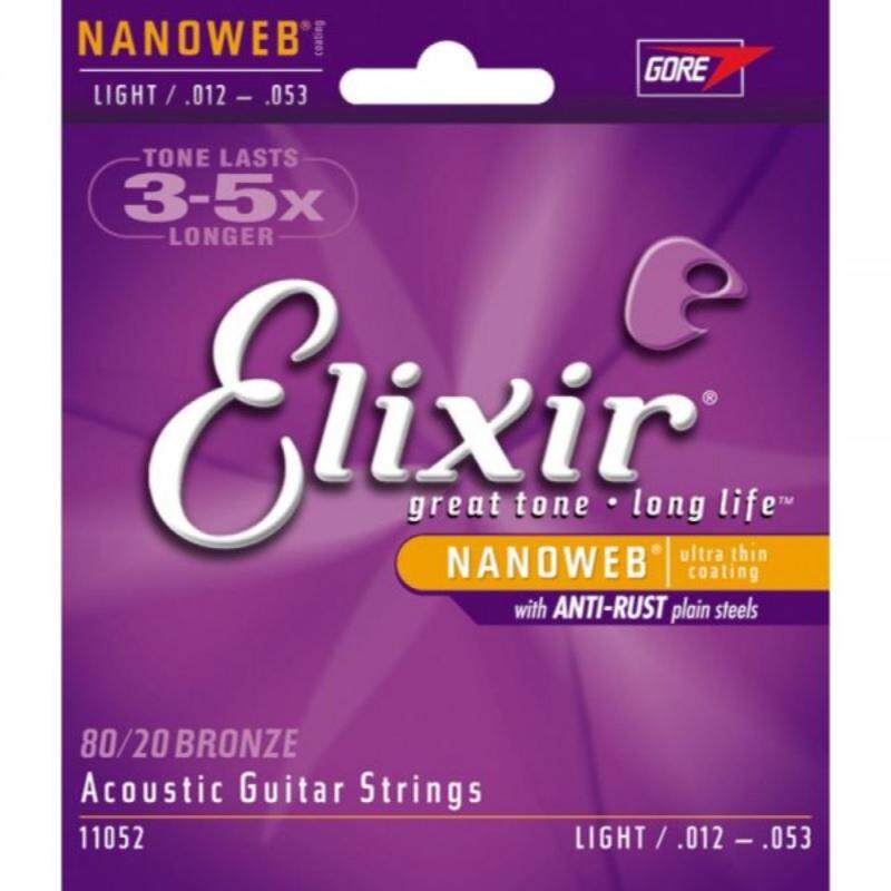 Elixir Strings Nanoweb 80/20 Acoustic Guitar Strings .012-.053 Light Malaysia