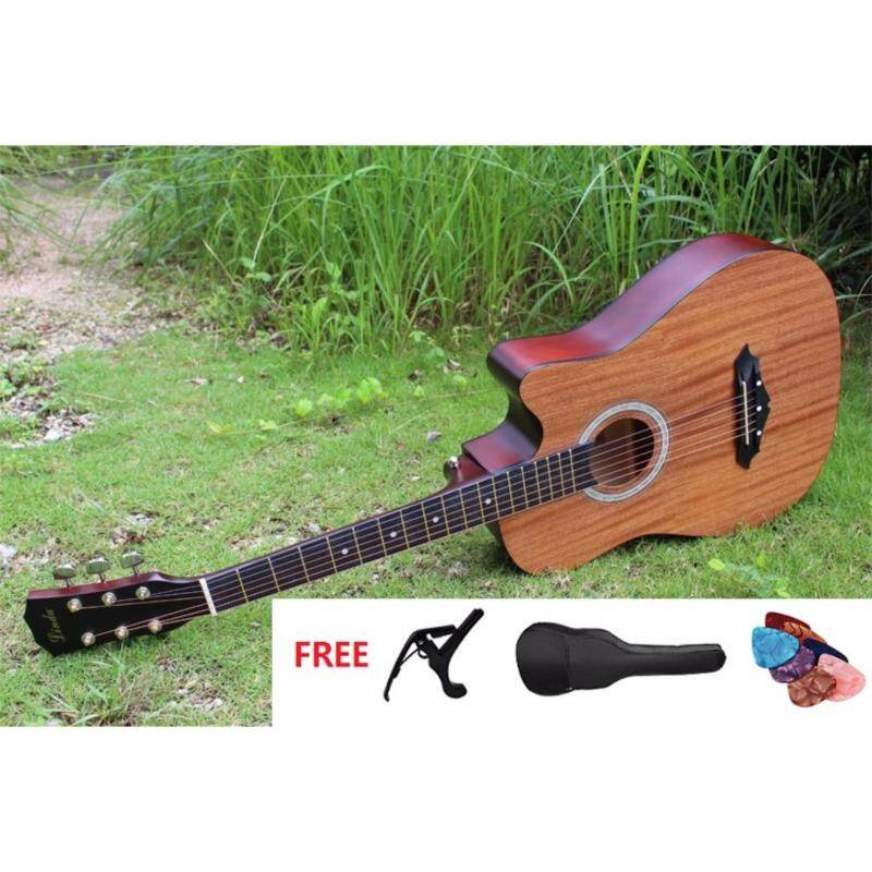 MEGA SALES E-SONIC High Quality Sapele Wood Acoustic Folk Cutaway Guitar 38 Inch FREE Guitar Bag Capo Clamp and Pick (Dark Brown) Malaysia