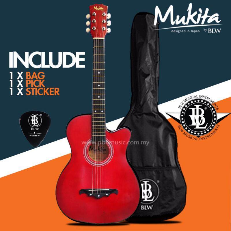 Mukita by BLW Standard Acoustic Folk Cutaway Basic Guitar Package 38 Inch for beginners with Bag, Pick and Merchandise Sticker (Crimson Red) Malaysia