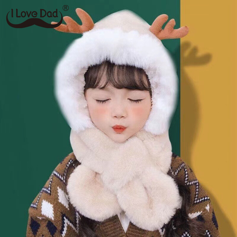 Mũ ấm áp mùa đông cho trẻ em mũ giáng sinh sừng hươu cho bé trai bé gái khăn choàng một mảnh mũ len chui đầu dày dặn dễ thương cho trẻ tập đi