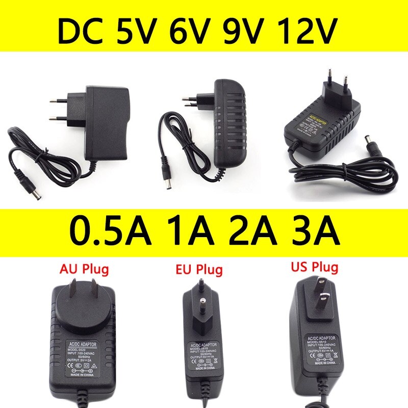 Bộ Chuyển Đổi AC Sang DC Bộ Chuyển Đổi Điện 5V 6V 9V 12V Sạc Cấp Nguồn Bộ Chuyển Đổi 0,5A 1A 2A 3A 100-240V US Rắc Cắm Châu Âu Cho CCTV LED Đèn Dây