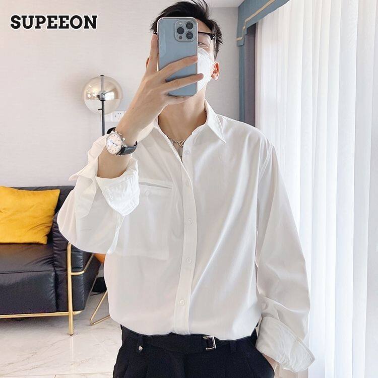SUPEEON Men s long-sleeved shirts Korean fashion lax Ruffian handsome