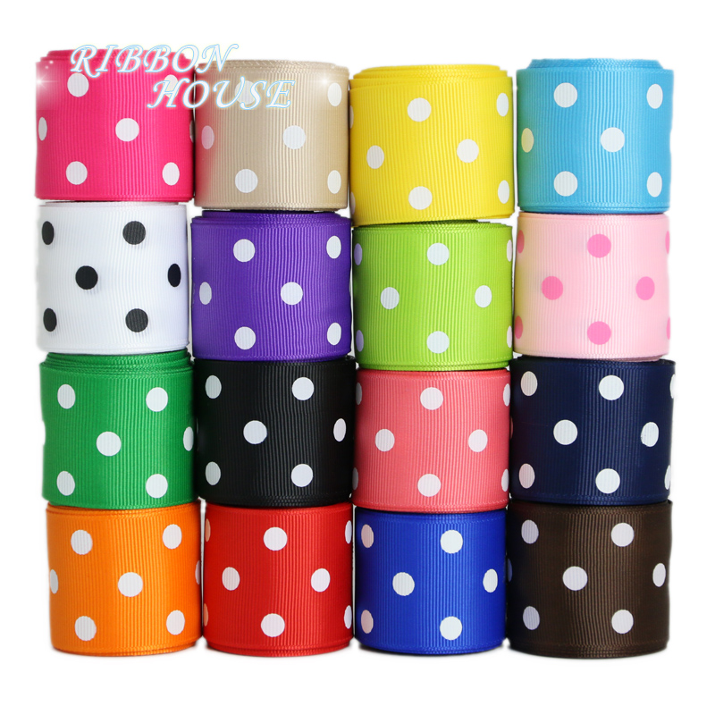 Ruy băng lụa sọc gân chấm bi in họa tiết 40mm ruy băng gói quà