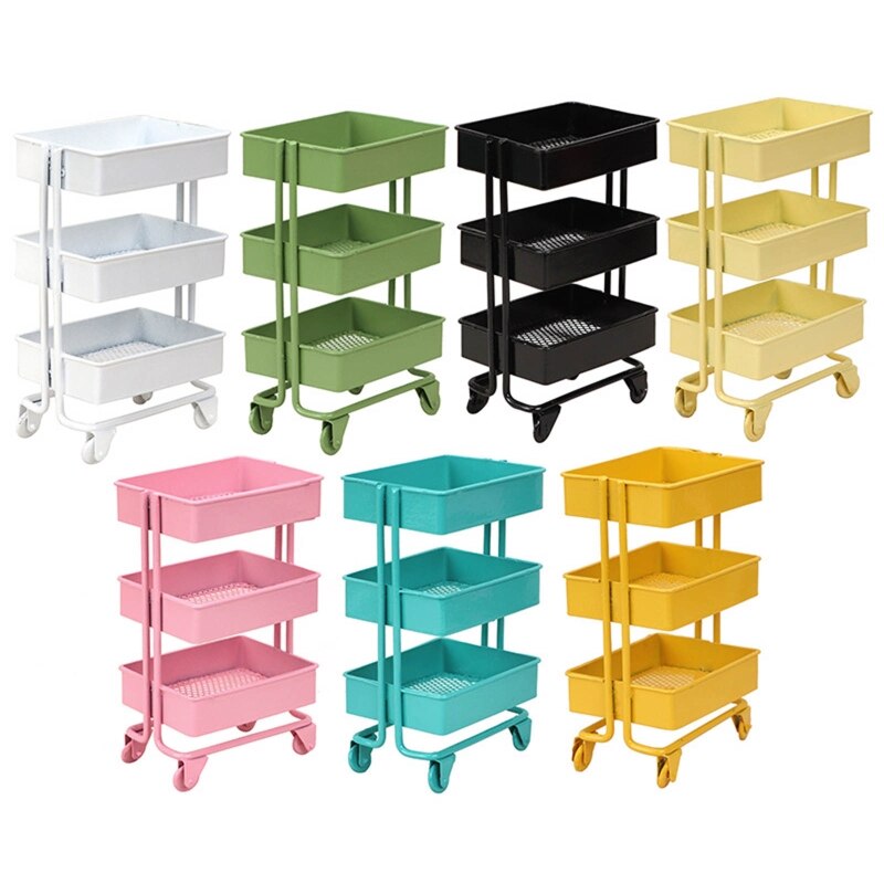 1/12 Scale Miniature Dollhouse Rolling Cart Storage Organizer Mini Kitchen Furniture for Barbies DIY Doll Accessories