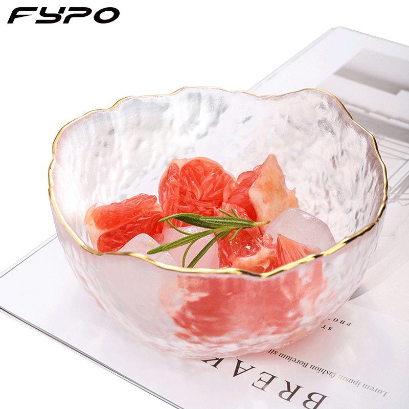 Fypo bát salad trái cây bát thủy tinh viền vàng bát trong suốt đựng sữa chua tráng miệng ins bát trộn sữa kem hộp đựng thức ăn bát ăn sáng bộ đồ ăn sáng tạo nhà bếp đồ thủy tinh hình dạng không đều