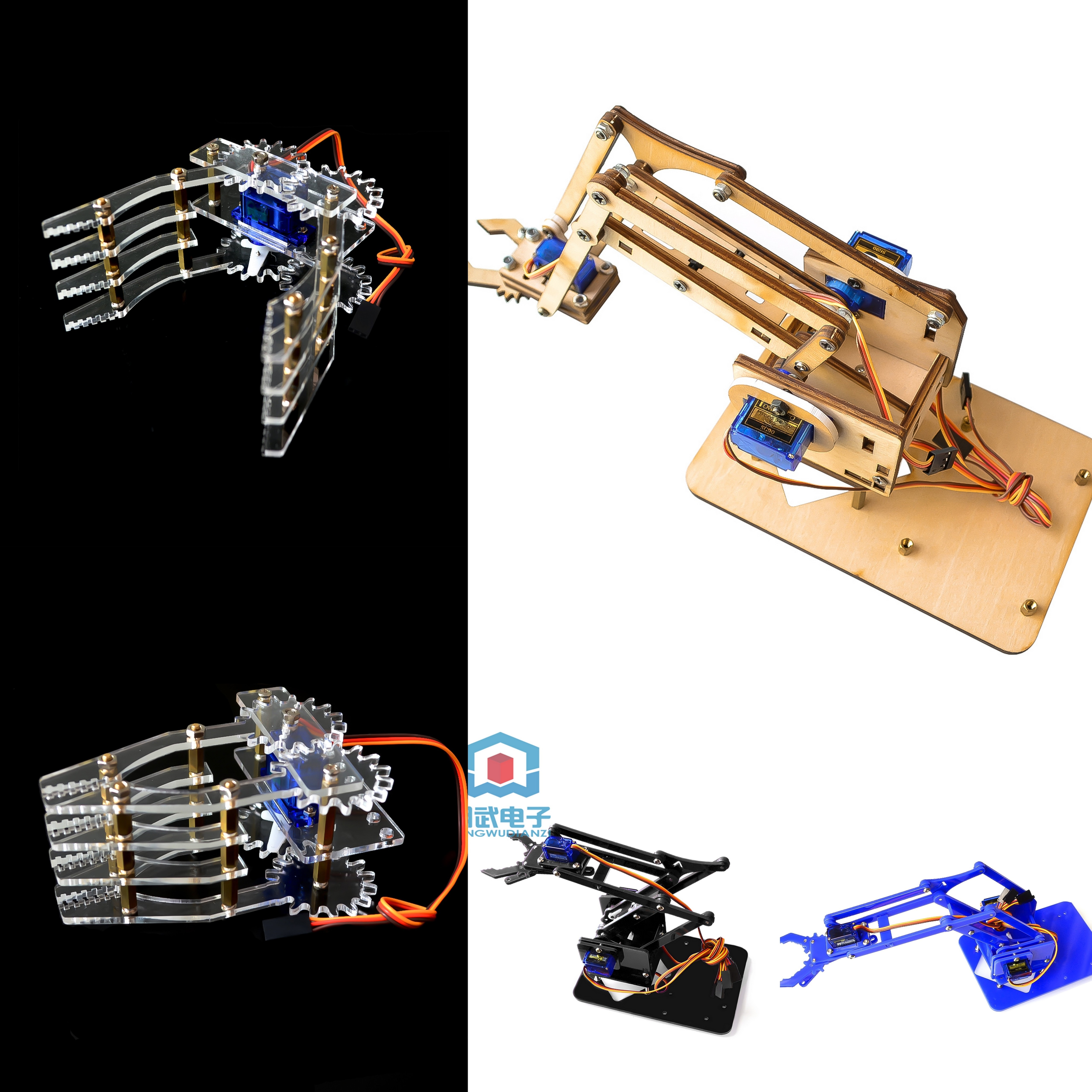 4 dof cánh tay cơ khí bằng acrylic không lắp ráp robot cần điều khiển cho nhà sản xuất arduino bộ dụng cụ học tập tự làm robot