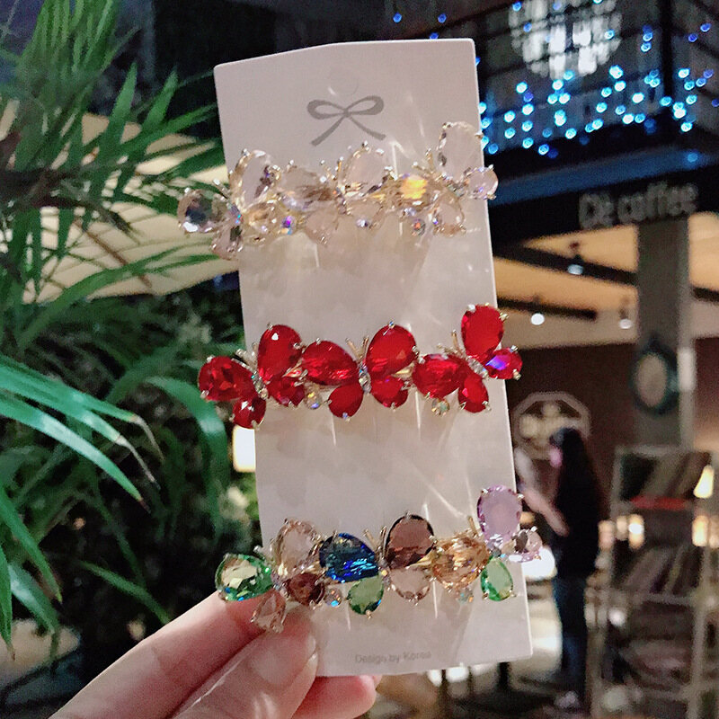 Rhinestone bướm barrettes kẹp tóc mỏ vịt, kẹp bên hoa cho nữ, kẹp đầu cổ tích phụ kiện tóc thời trang