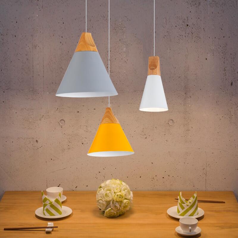 Modern Dining Room Pendant Lights Indoor Bedroom Colorful Pendant Lamps Restaurant Coffee Lighting Iron+Sol Wood E27 Base