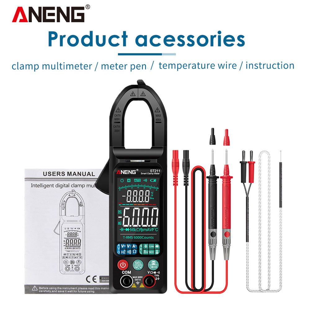 ANENG Đồng Hồ Kẹp Kỹ Thuật Số ST211 Đồng Hồ Vạn Năng Đếm 6000 Máy Kiểm Tra Dòng Điện Áp DC/AC, Bộ Khuếch Đại Xe Hơi Hz Màn Hình Màu Lớn NCV Ohm Kiểm Tra