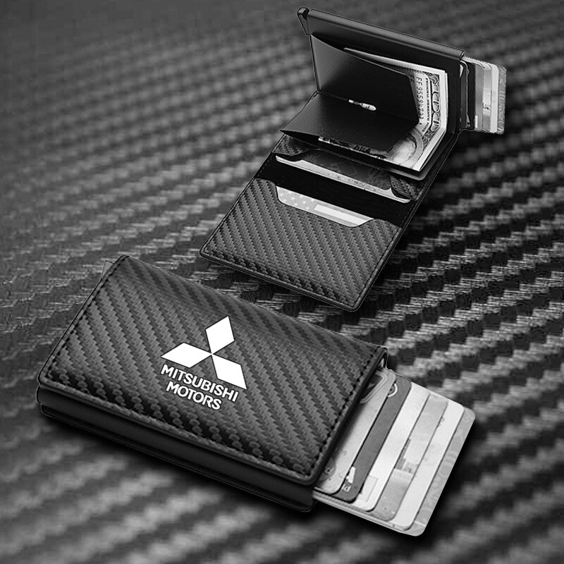 LAIFU Ví Đựng Thẻ Sợi Carbon Cho Mitsubishi Ví Đựng Giấy Phép Ví Đựng Thẻ ID Ví Mini Mỏng Da Gấp Ba Ma Thuật Túi Đựng Tiền Nhỏ Ví Nam
