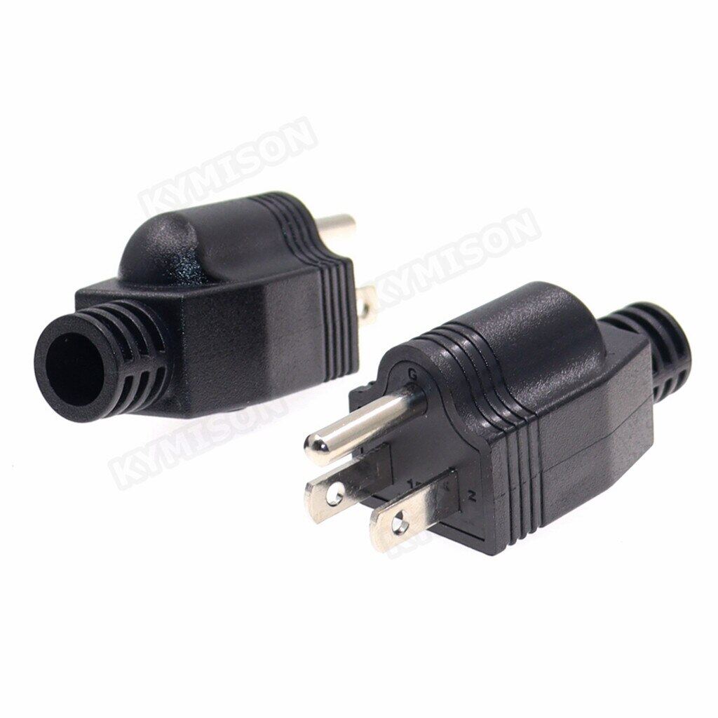 US American 3 Pin Nema 5-15P AC Electrical Power Male Plug Adaptor Adapter Wire Rewireable Extension