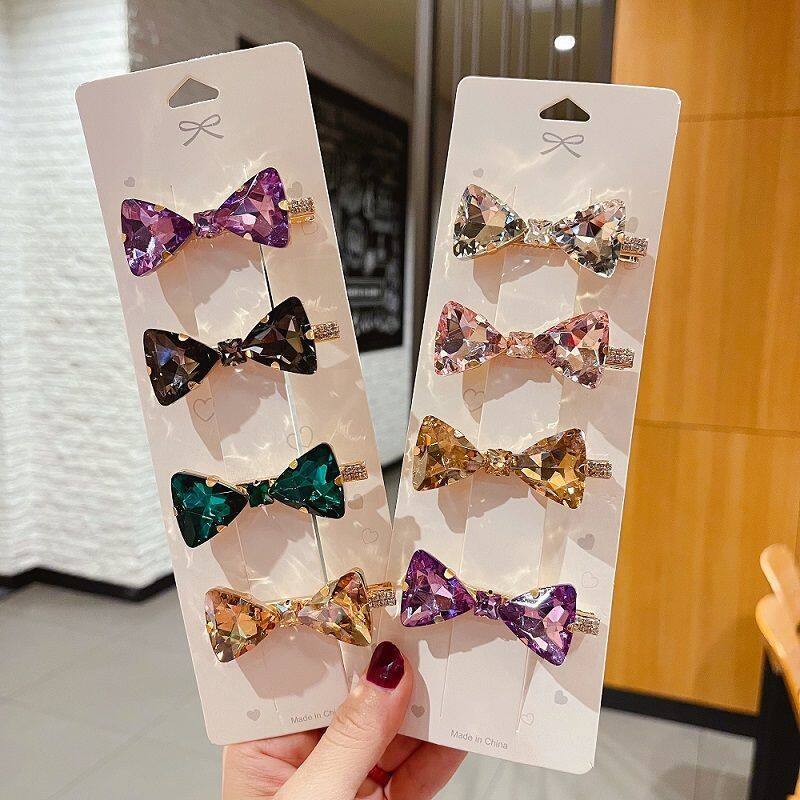 Kẹp tóc nơ kim cương giả lấp lánh phụ kiện tóc kẹp tóc pha lê kẹp bên mỏ vịt thời trang phong cách hàn quốc cho nữ