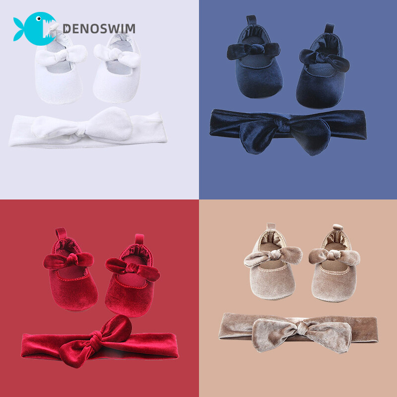DENOSWIM 2Pcs Set Infant Baby Flats + Headband Non