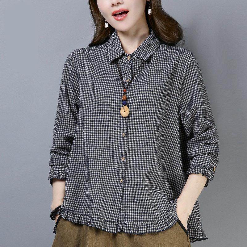Plaid shirt female long sleeve  spring and autumn new loose early autumn shirt