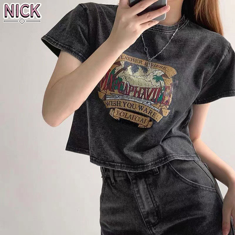 Du Yan เสื้อยืดสำหรับสตรีแขนสั้นเสื้อยืดฤดูร้อนใหม่หลวม Retro Design Sense Niche สั้น Top ราคา 148 บาท*ส่งฟรี
