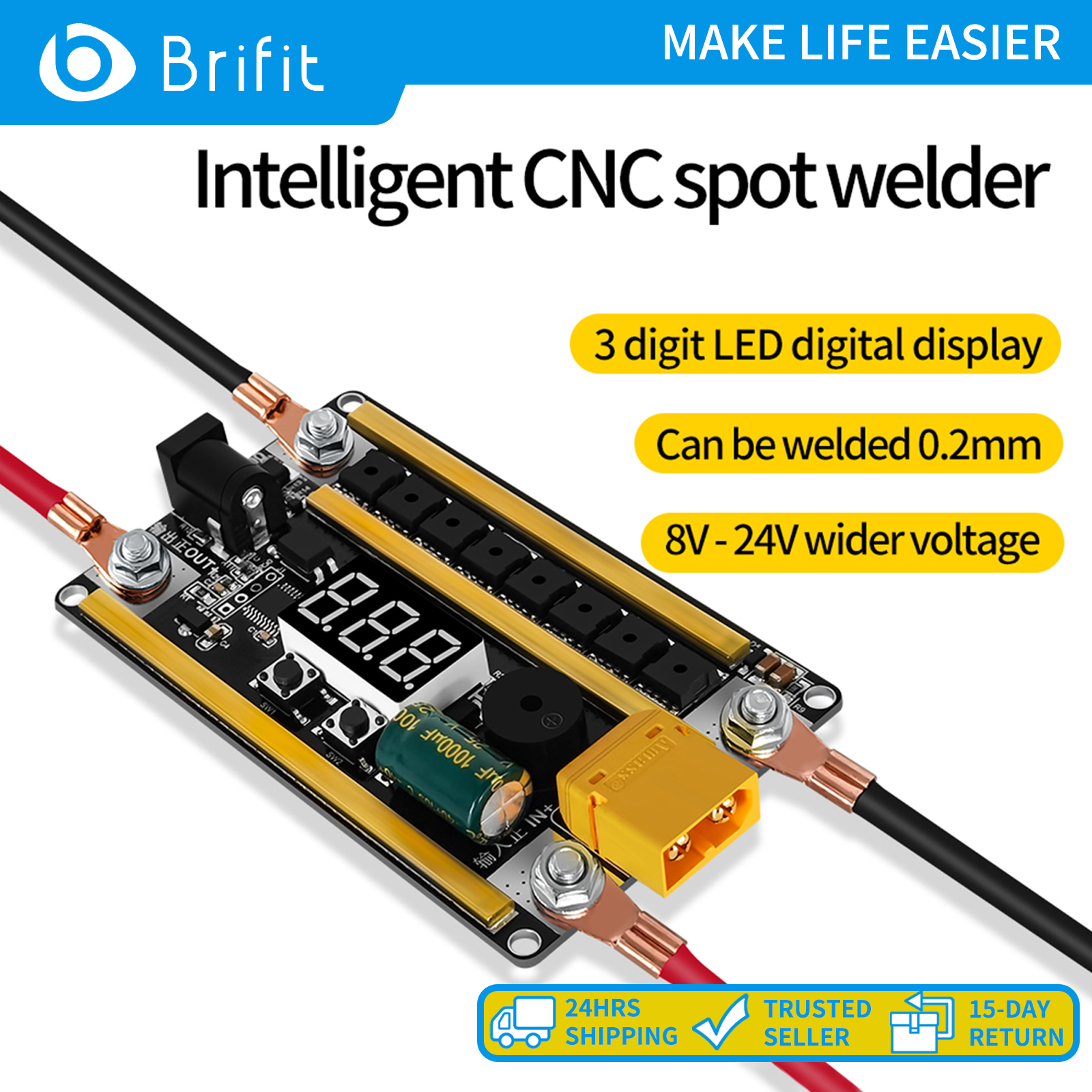 Brifit máy hàn cảm ứng cầm tay 12v máy hàn điểm pin di động 99 tốc độ, máy hàn pin, 8 ống mos, màn hình led, bộ phụ kiện diy đầy đủ