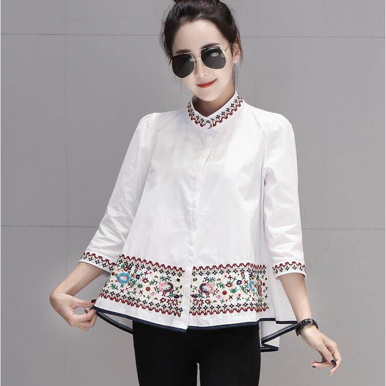 Áo Thêu Hàn Quốc Áo Cánh Nữ Tay 3/4 Thường Ngày Cỡ Lớn Quần Áo Rộng Màu Trắng