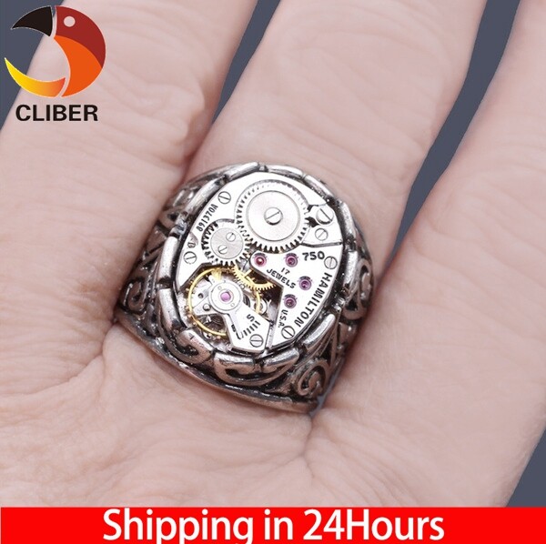 Đồng Hồ 925 Sterling Silver Cổ Điển Phong Trào Nhẫn Độc Đáo Hip-Hop Punk Viking Vòng Sinh Nhật Kỷ Niệm Trang Sức Dự Tiệc Món Quà Kích Thước 6-13 CLIBER-INTL